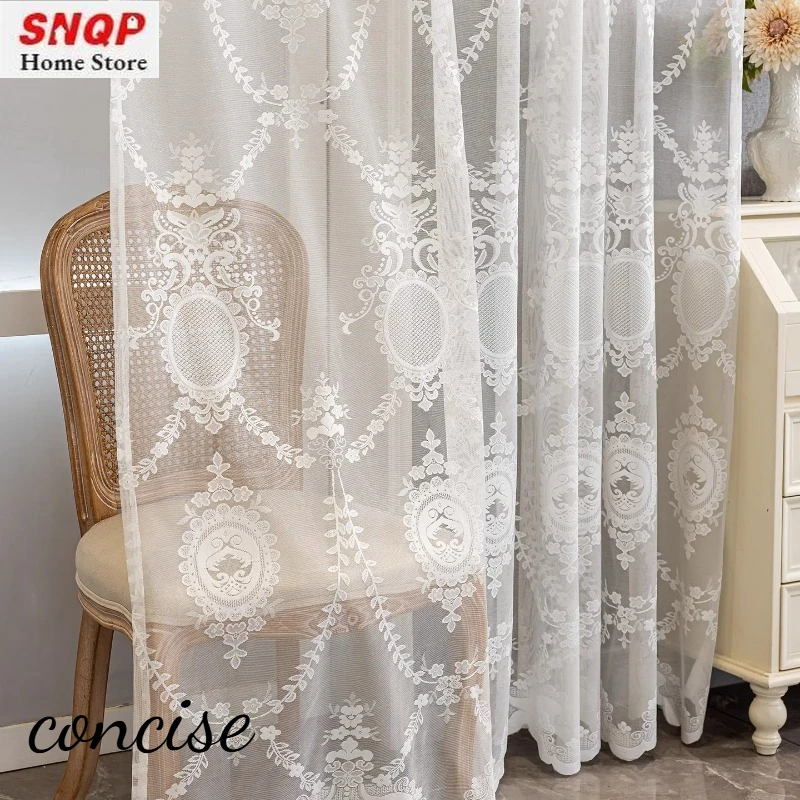 Embroidered Window Screen Modern Living Room Bedroom Sun Protection Screen Balcony Light Transmission thick luxury sheer