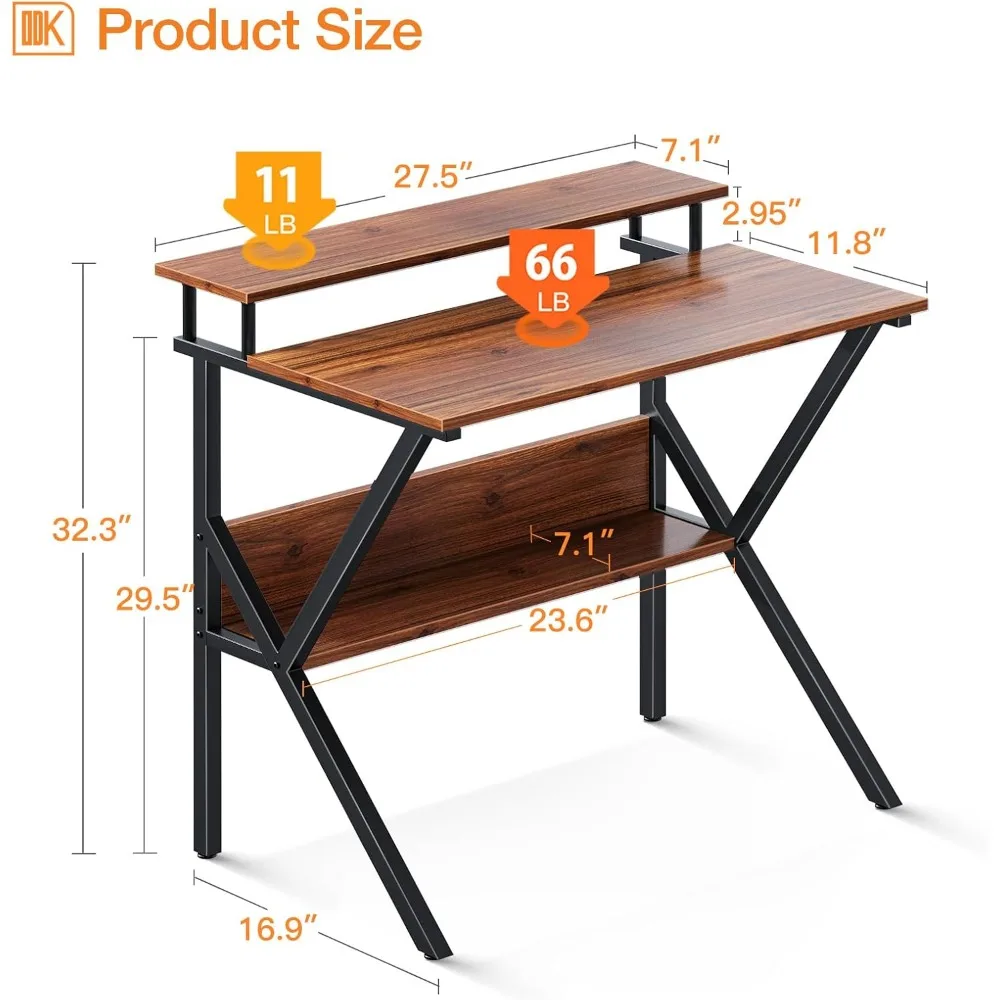 Mesa compacta pequena do computador com armazenamento, mesa para pequenos espaços, 27,5"