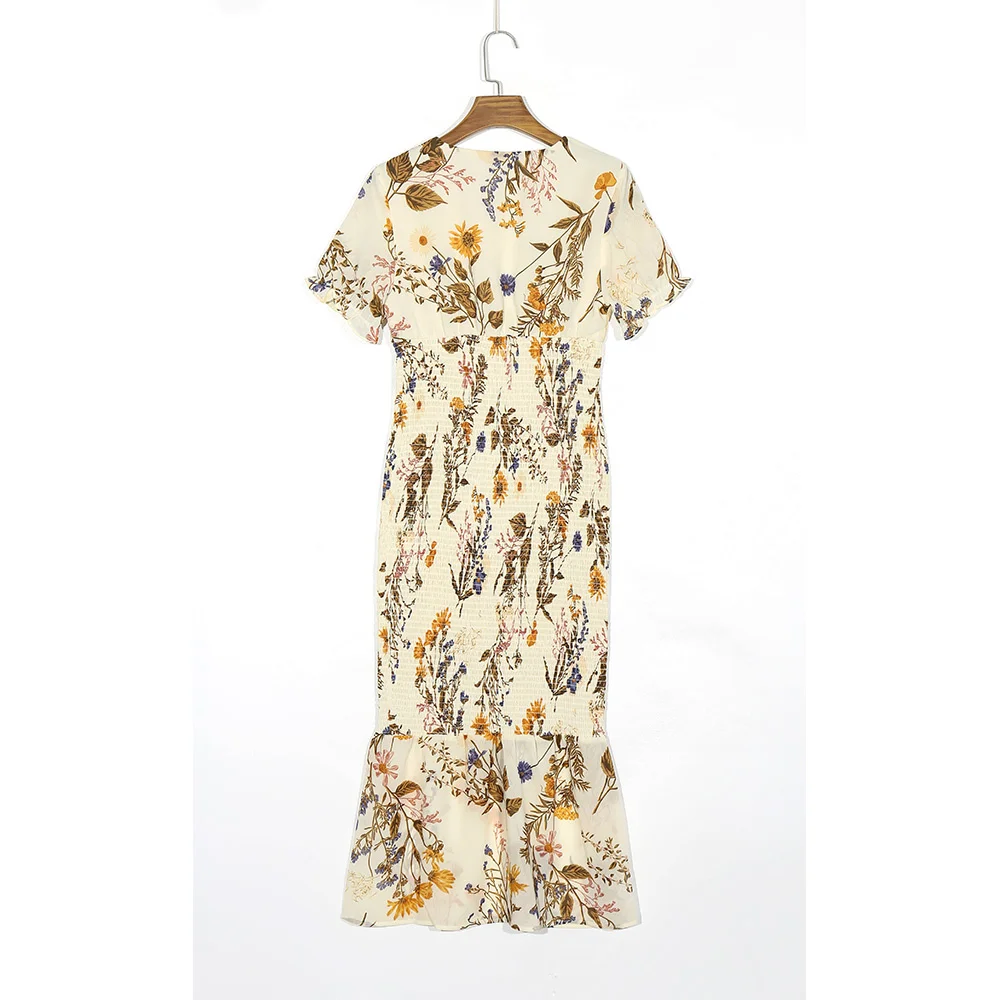 Vestidos de verano para mujer, vestidos elegantes de fiesta Vintage con estampado Floral, manga corta, escote en V profundo, Sexy, ceñido al cuerpo, 2022