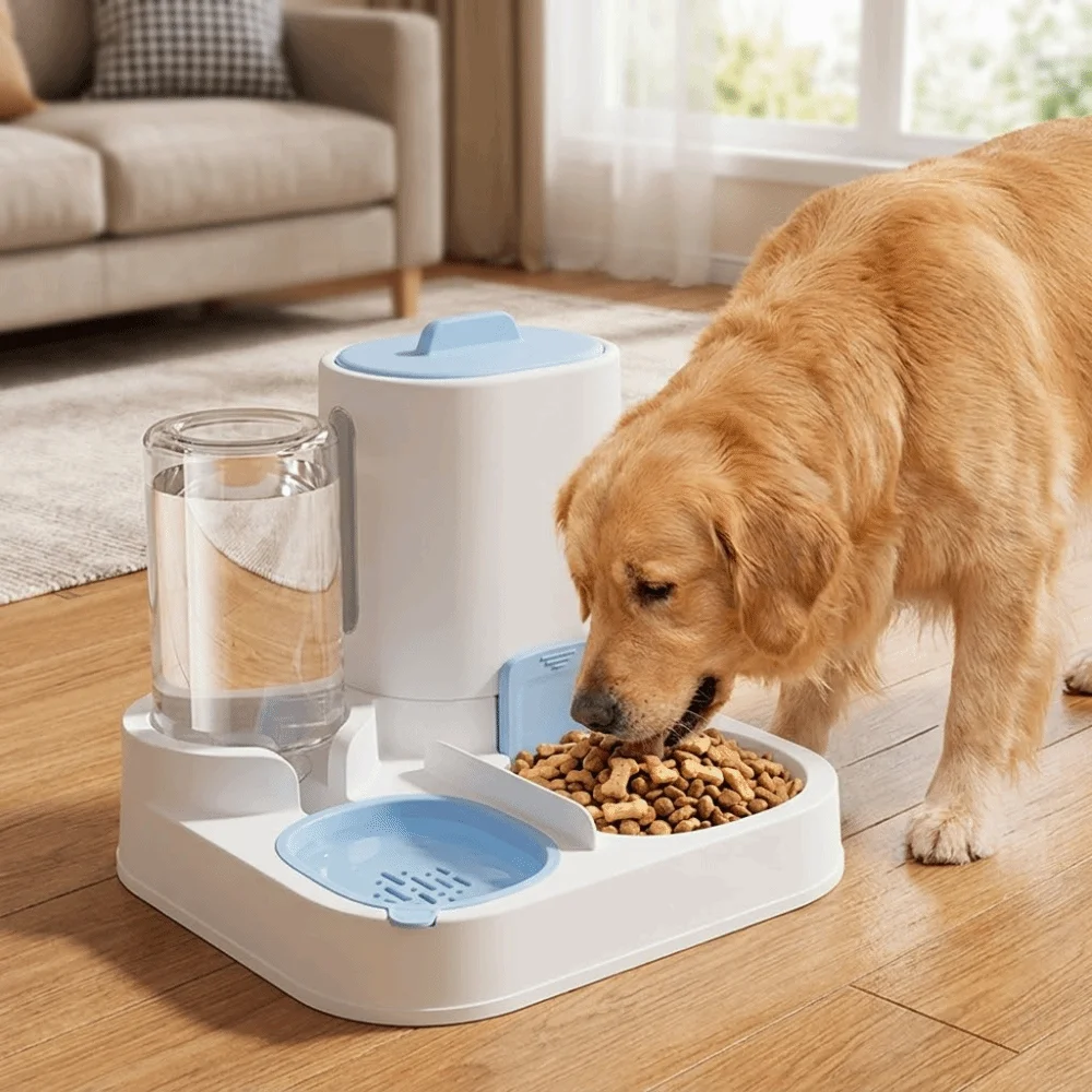 

2 in 1 Dog Automatic Feeder Spill-Proof Large Capacity Food Dispenser Plastic Integrated Dog Water Dispenser Weekend Away