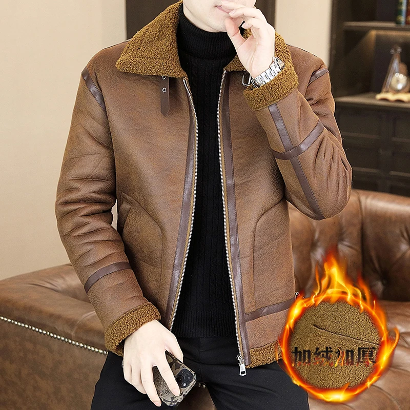 2023 Winter Motorcycle Leather Jacket Men Plus Velvet Padded Warm Fur integrated Leather Jacket Casual Business Overcoat M-3XL