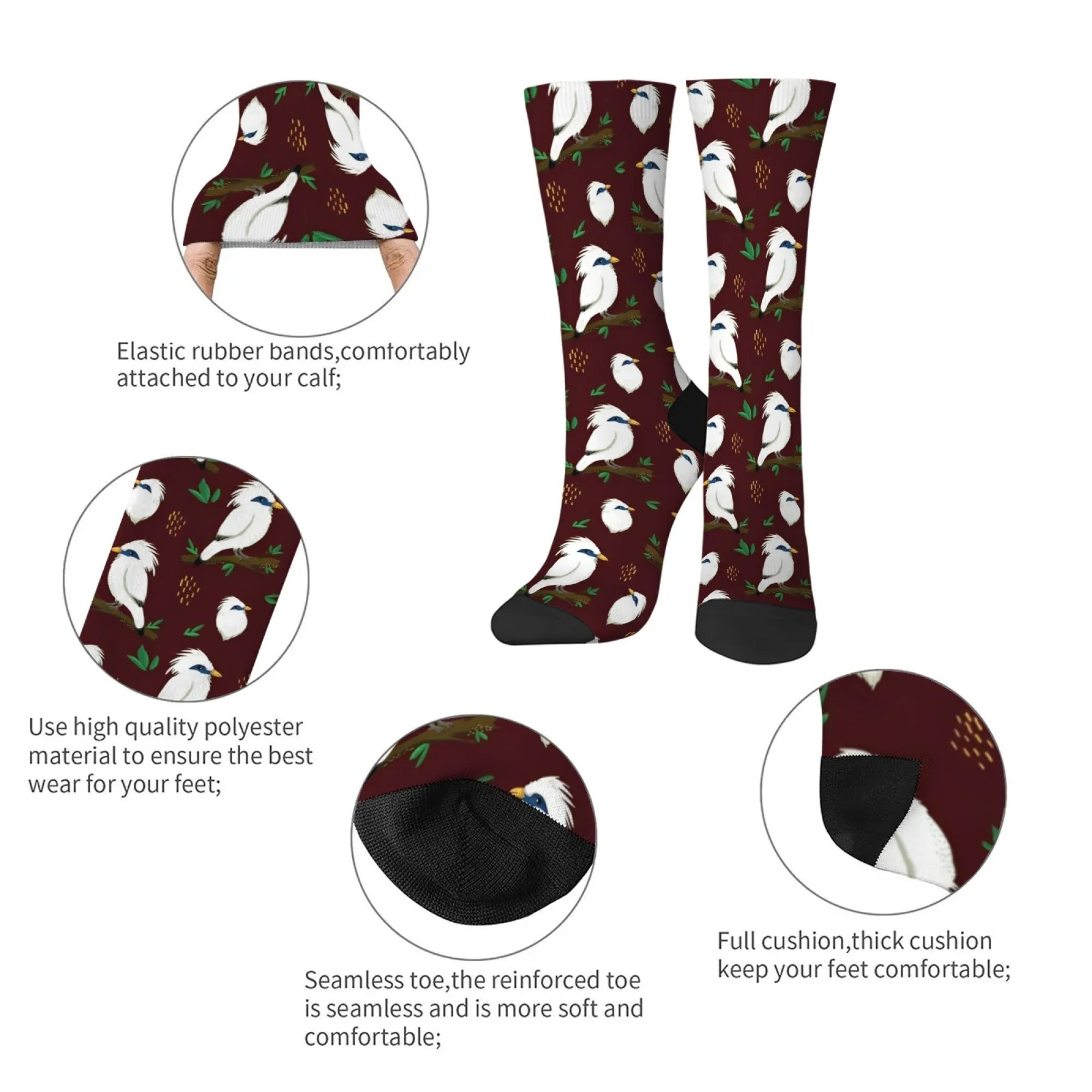 جوارب رجالية باللون الأحمر الخمري، نمط فرع طيور الكاردينال والتوت، جوارب رياضية عصرية للزوجين