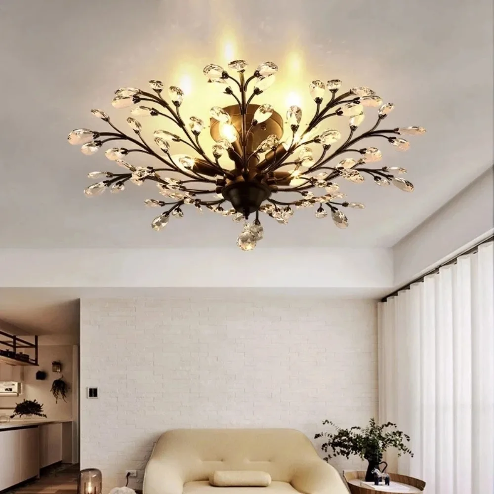 

Modern LED Crystal Chandeliers for Living Dining Bedroom Kitchen Pendant Lamp Lustre American Vintage Hotel Villa Hanging Lights