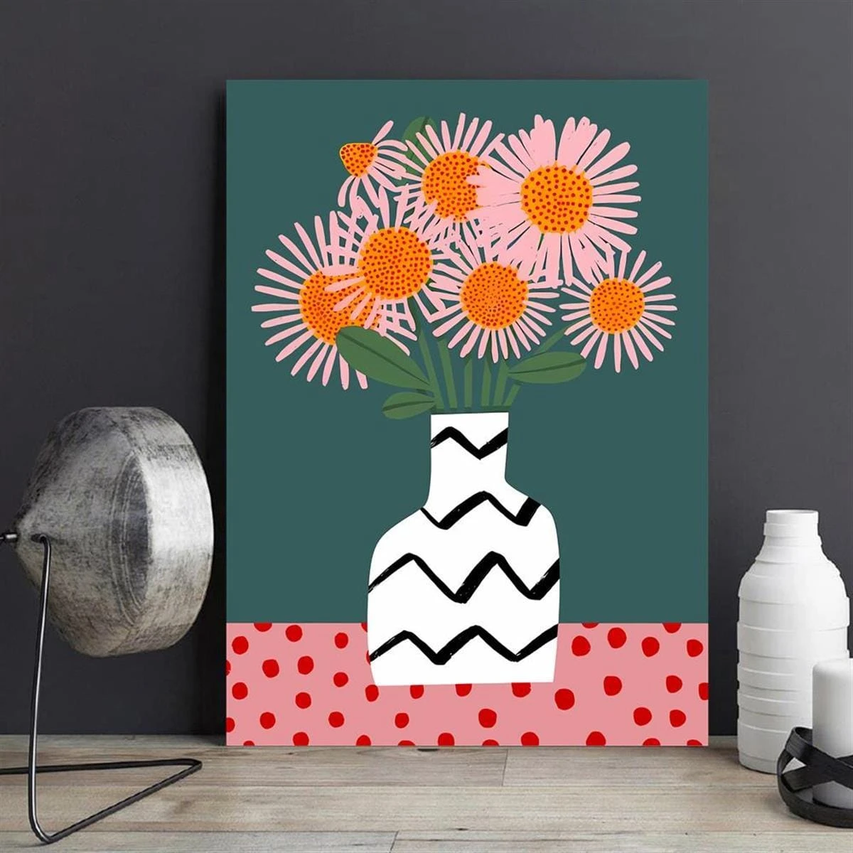 Impresión de póster en lienzo botánico oscuro, decoración artística de pared de salón sin marco con Color Vintage verde azulado, estilo bohemio, accesorios rosas