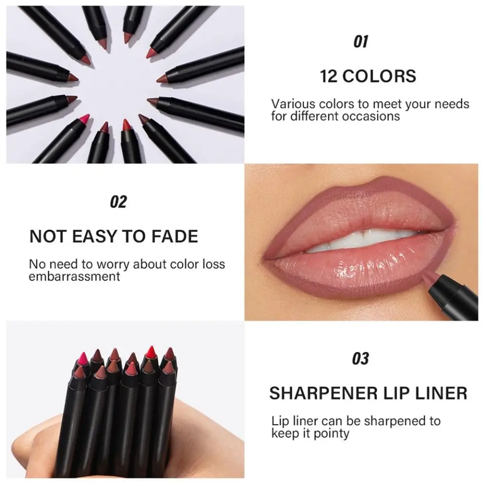 Smooth Matte Lipliner Pencil Waterproof Non-stick Cup Lip Outline Lipstick Pen Silky Long Lasting Lip Gloss Makeup