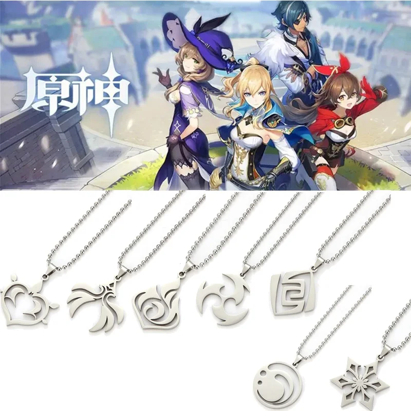 Anime Game Genshin Impact Seven Elements Necklace Collection for Women & Man Fashion Geo Anemo Pyro Alloy Necklace Jewelry Gift