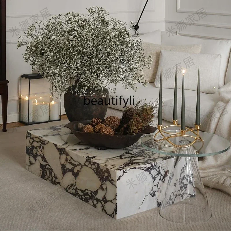 TTT French European round special-shaped luxury stone rock slab coffee table marble coffee table TV cabinet combination