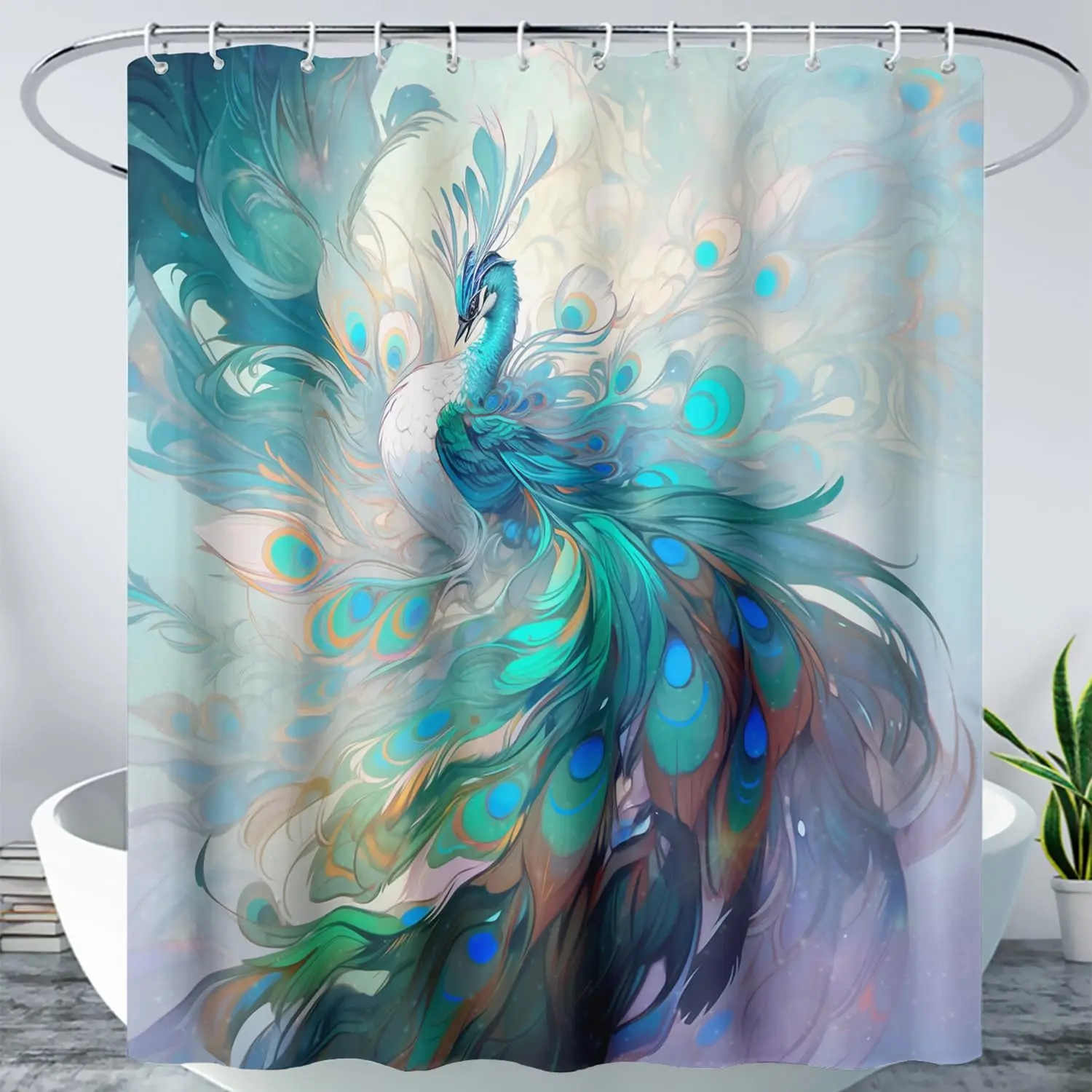 

Peacock Shower Curtain, Green Bird Shower Curtain for Bathroom Decor,Beautiful Bird Peacock Bath Curtain for Girls Women Fresh