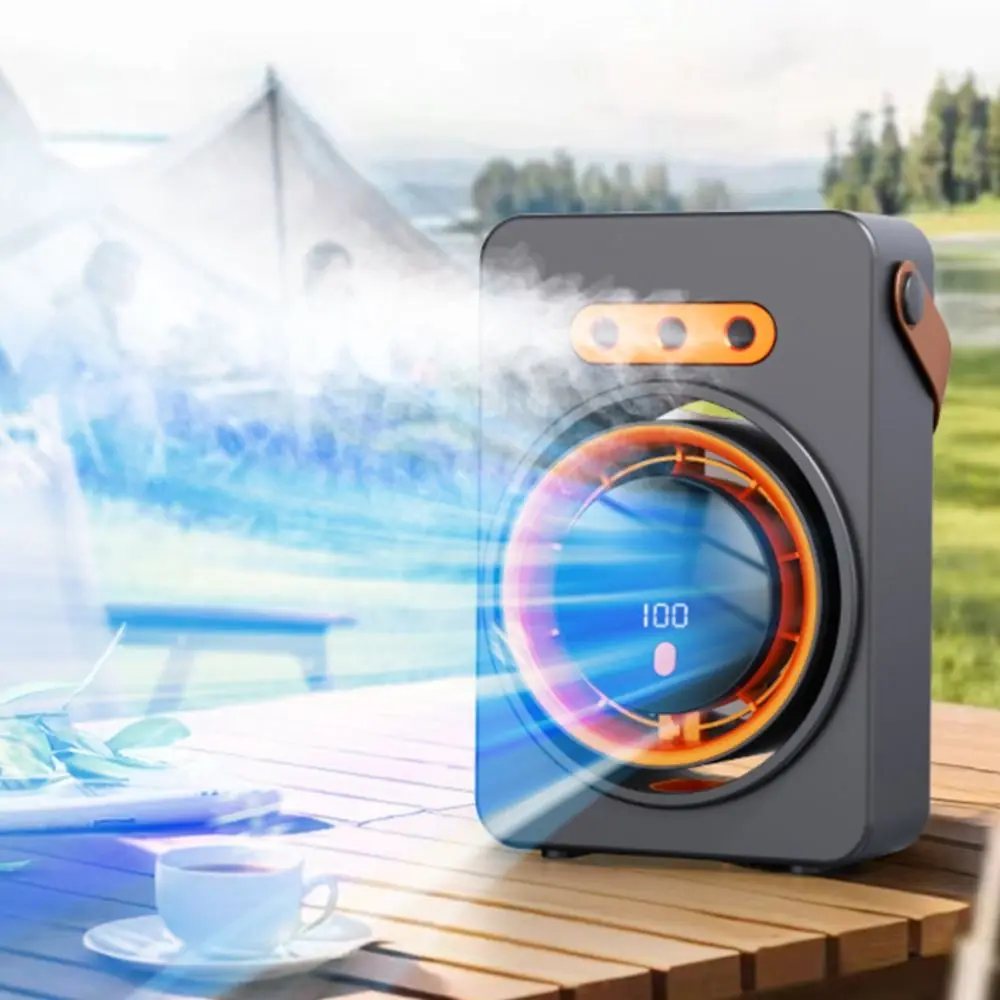 100-Speed Stepless Adjustment Mini Evaporative Air Cooler Multi-Angle Airflow Quiet Operation Humidifier Fan Triple-Hole Mist