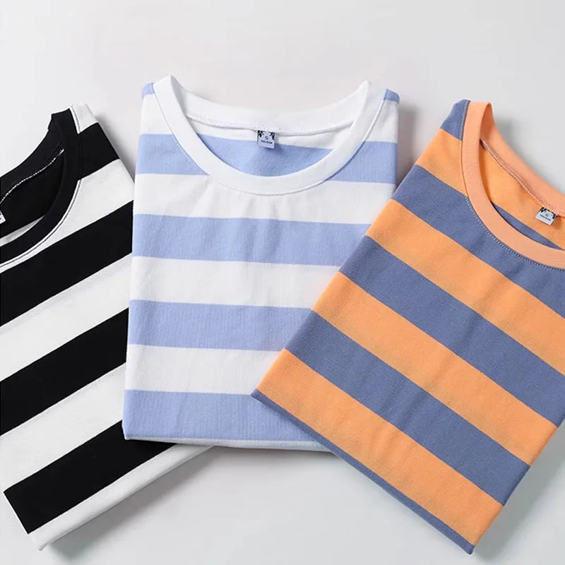 Fashion Summer Casual Short Sleeve O-Neck Women T Shirt Blue White Black Orange Striped T-shirt Women Tops Women Clothing M17