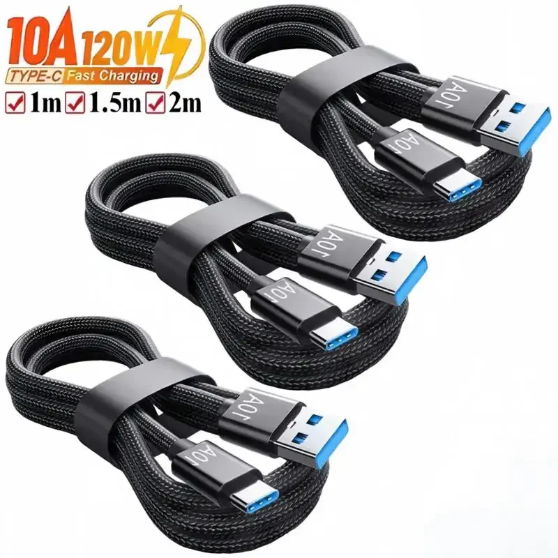 120W 10A Cable Super Fast Charge Cable USB A to Type C Data Cord Knit Cable Quick Data Transfer Cable For Xiaomi Samsung iPhone