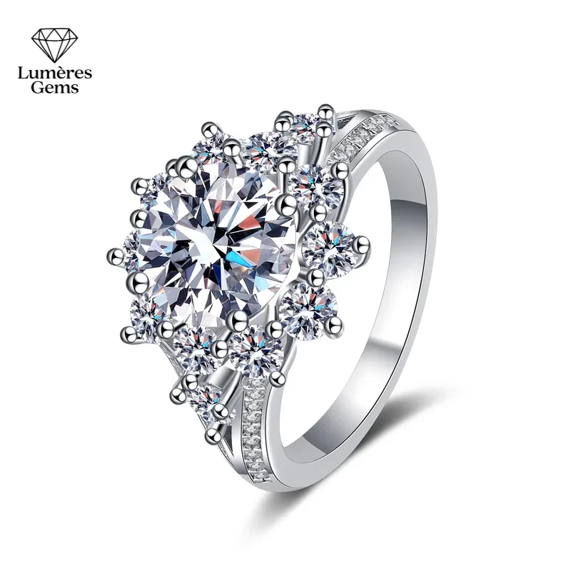 Anel de luxo 18k ouro branco hexagonal platina pt950 para mulheres com peça central de moissanite de 3ct joias finas