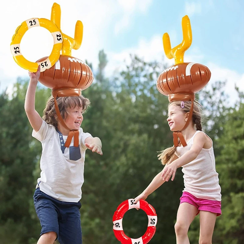 Juego de anillos inflables de Rugby para niños, decoración de fiesta, Club deportivo, bolas de aire, tocados al aire libre, lanzamiento de anillo, aro de Objetivo Móvil, 1 Juego