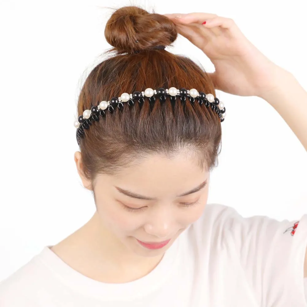 Simples temperamento dentado strass antiderrapante coreano faixa de cabelo acessórios para o cabelo pérola bandana lavagem rosto argola de cabelo