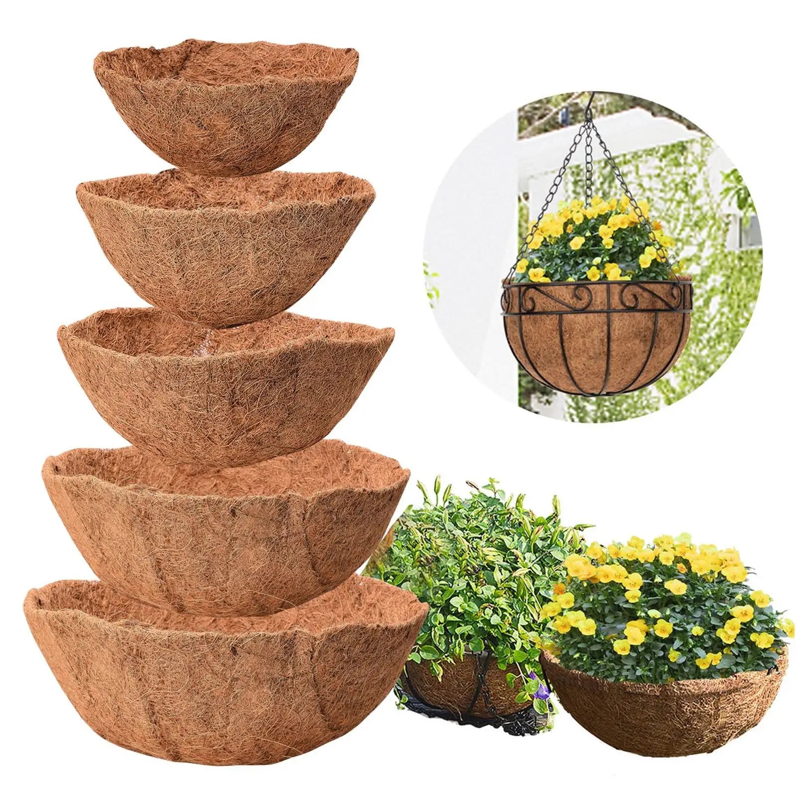 

2Pcs Flower Pot Basket Liner Multisizes Hanging Jar Lining Replacement For Home Garden Furnishings Coco-nut