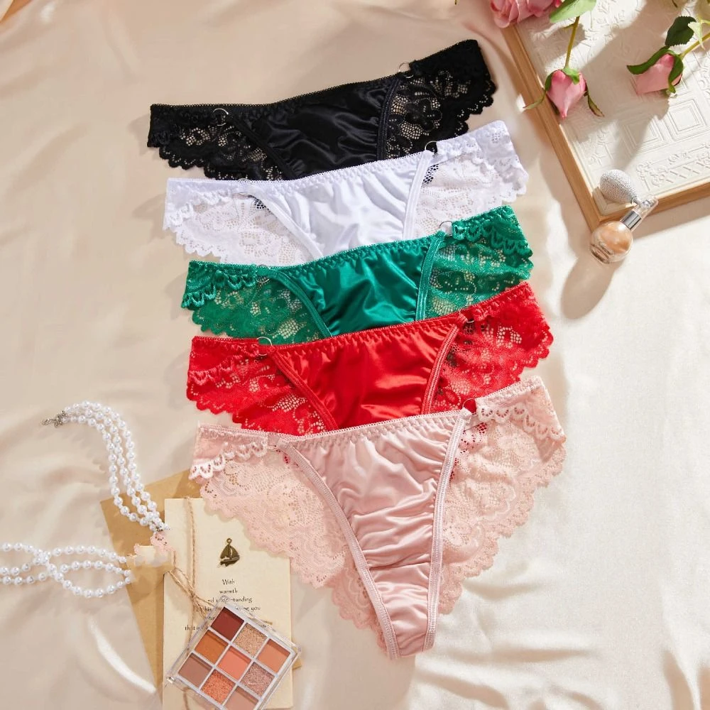 

Fashion Mesh Satin Silk Panties Seamless Hollow Out Lace Flower Briefs Low Waist Women Lingeries Women's Underpants Girl