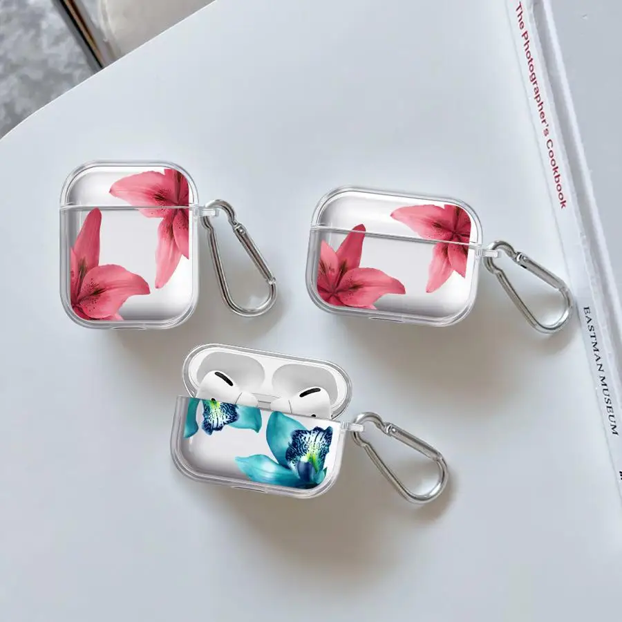 

Case For Airpods Pro2 2 1 Pro3 4 3 Pro Clear Earphone Cases Cover Red Lily Flower Pattern