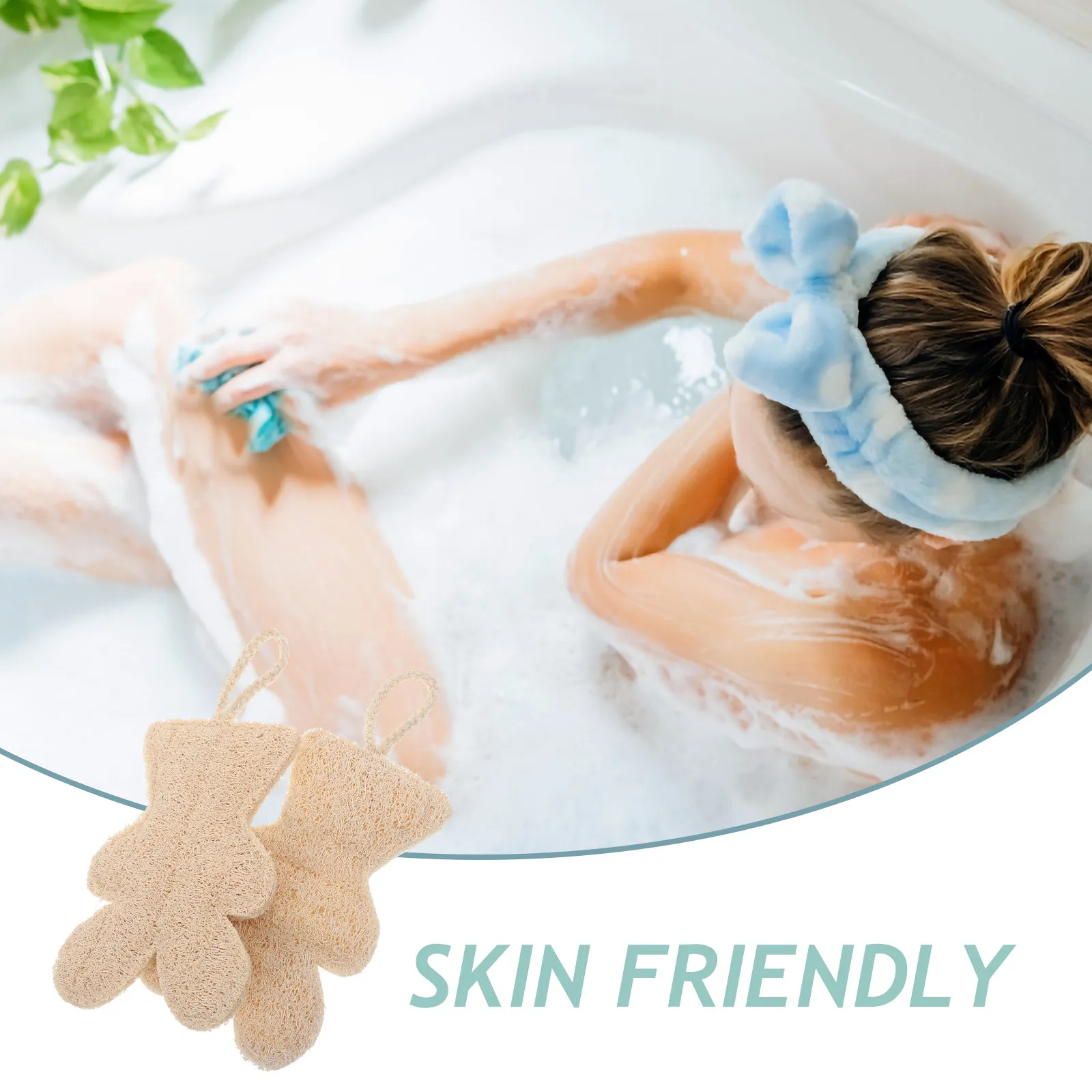 2Pcs Bear Shape Natural Loofah Sponge Exfoliating Bath Brush Soft Body Scrubber Deep Clean Shower Supplies Enhance Foam Massage