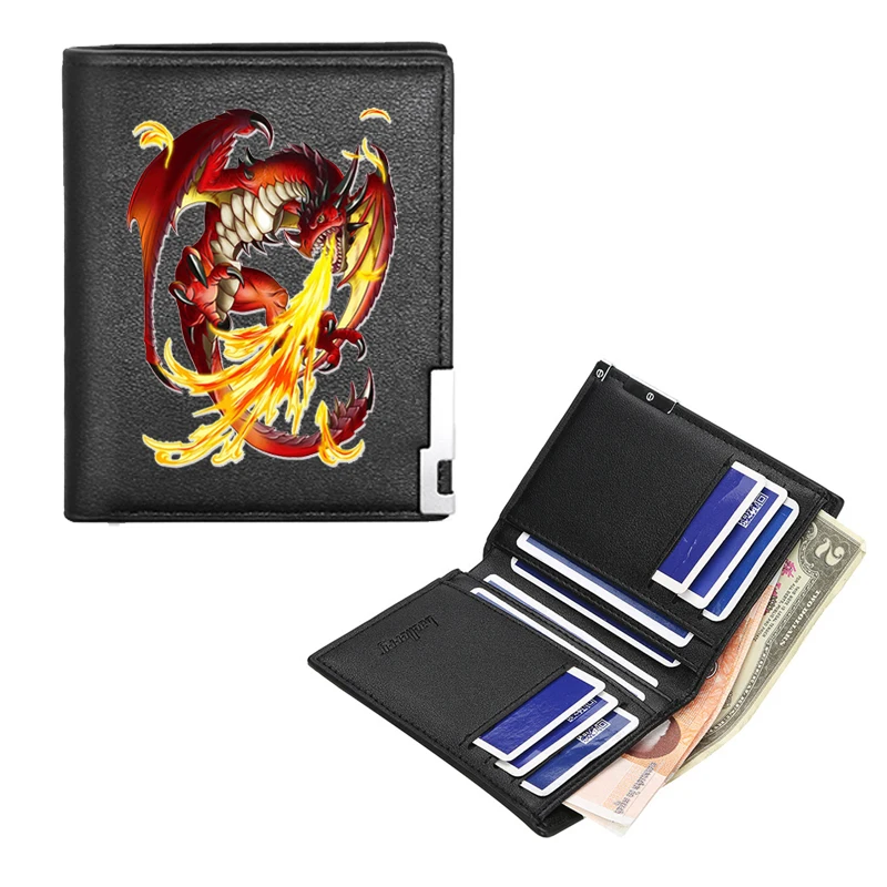 

New Arrivals Fire-breathing flaming dragon Printing Pu Leather Wallet Men Women Billfold Credit Card Holders Short Purses