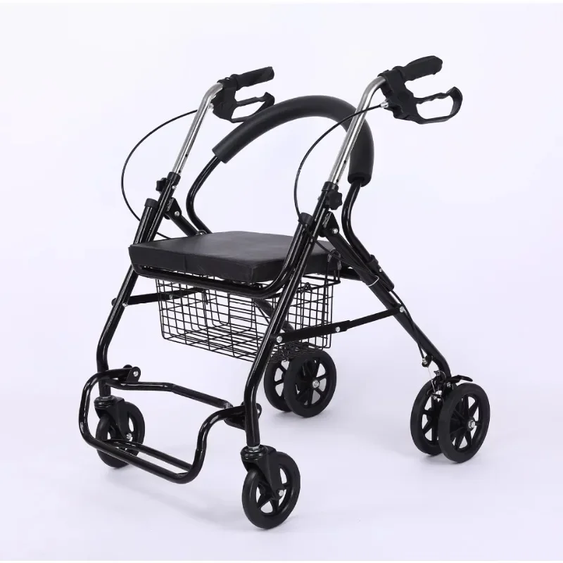 Manual Foldable Walking Stroller With Seat For Mobility Impaired People Wheeled Rollator