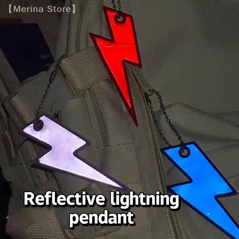 10Pcs Reflective Lightning Keychain High Brightness Reflective Night Keyring Portable Night Safety Key Chain Student Bag Pendant