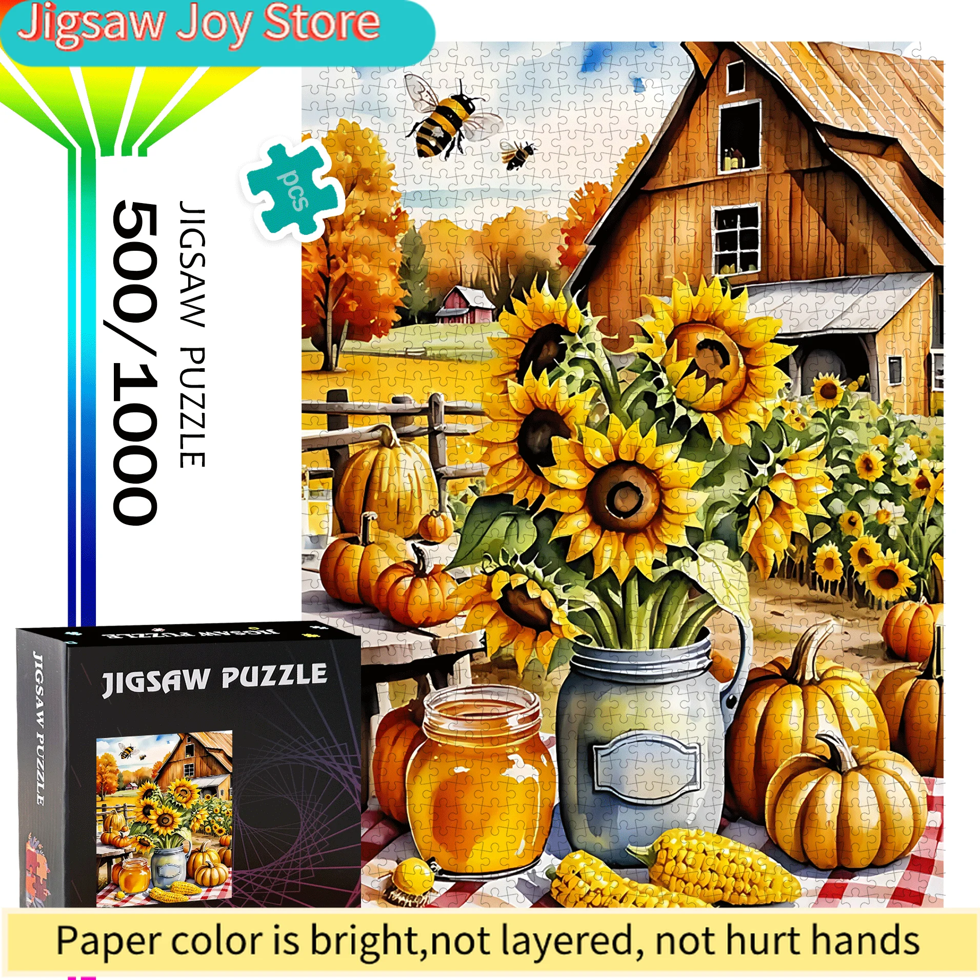 

Sunflower & Pumpkin 500pcs/1000pcs Puzzle Game - Gift for Family Interaction, DIY Home Decor, Brain Challenge - High-Quality F