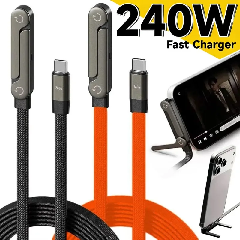 240W PD Fast Charging Cable Phone Tablet Foldable Holder 2 in 1 Adjustable Holder for Mobile Gaming & Office Desk PD Phone Cable