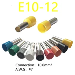 100PCS 10mm² E10-12 Insulated Ferrules Cable Lug Single Wire Connector AWG#7 Brass Crimp Terminal Electrical End Block Cord