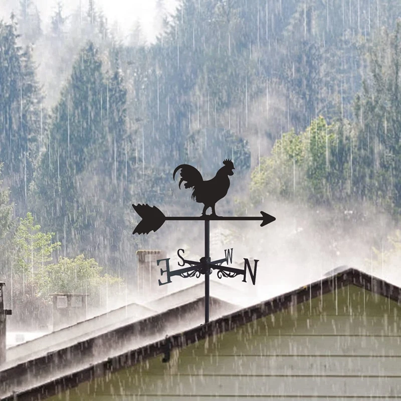 Rooster Cockerel Weather Vane Silhouette Wind Vanes Indicator Outdoors Decorations Garden For Roof Yard Building Easy To Use