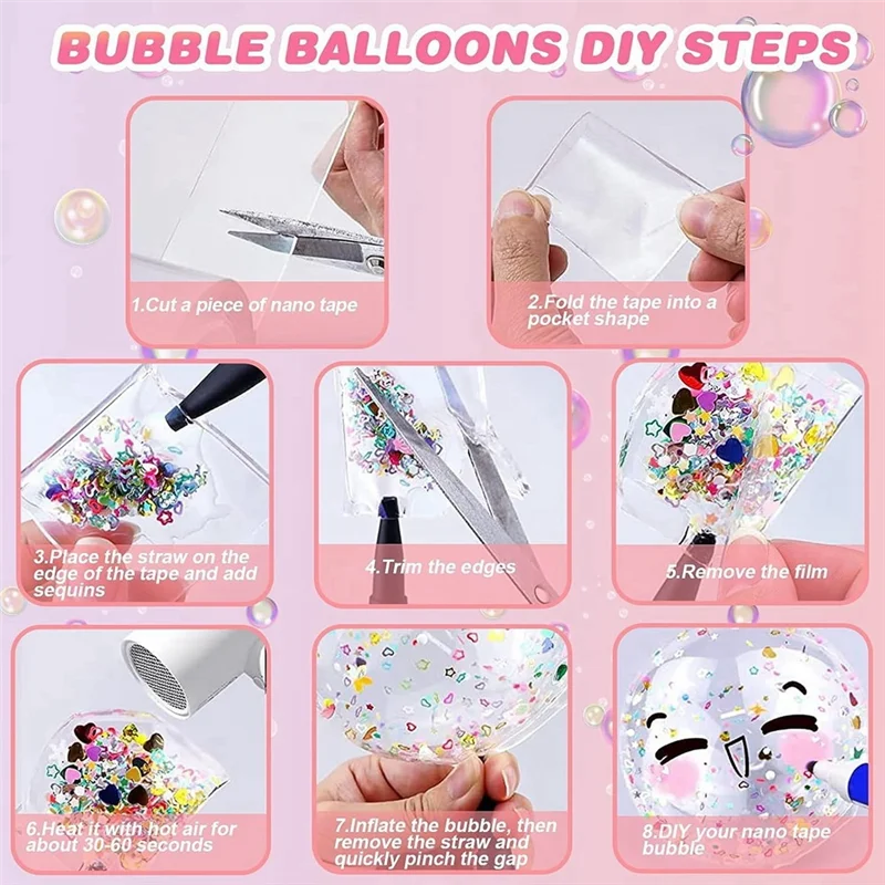 DIY Blow Bubble Nano Tape Double Sided Tape Nano Tape Sticky Ball Tape Crafts Tape Decompression Toys Kids 1 Roll