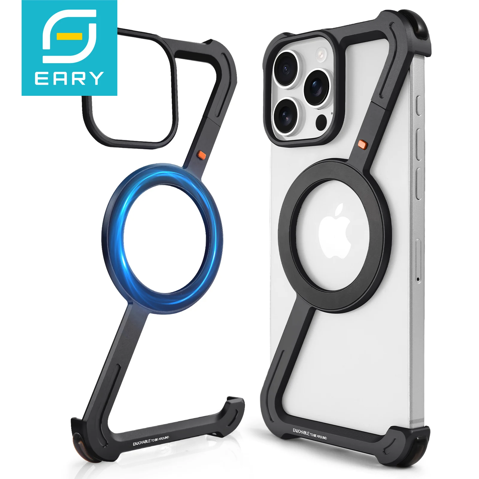 

Eary Simple Z Shape Magnetic Phone Case For Iphone 16 Pro Max Magsafe Bumper Slim Frameless Shockproof Protective Metal Shells