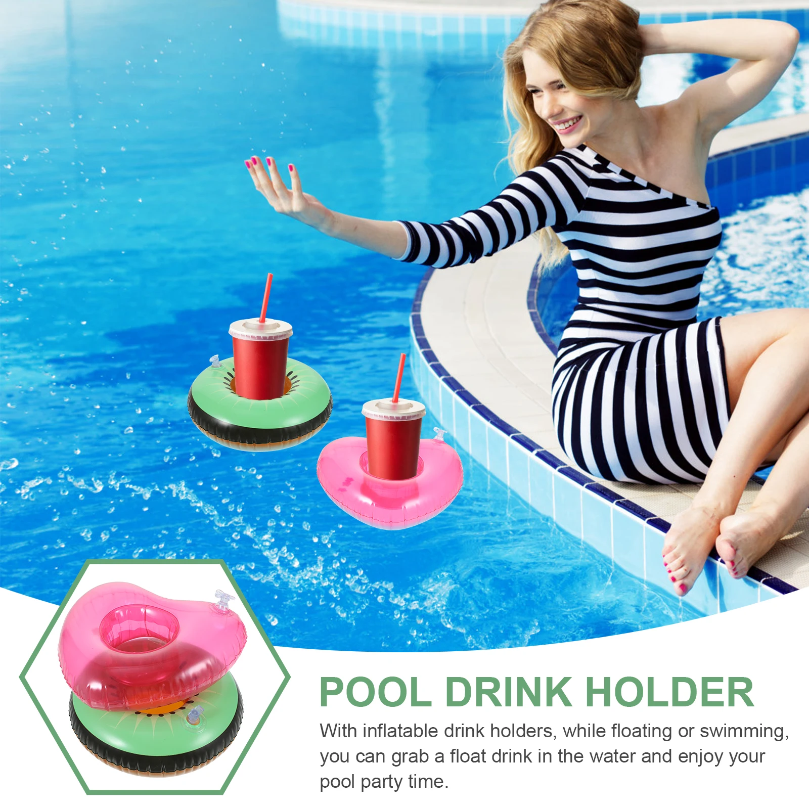 

4Pcs Inflatable Drink Holder Floating Pool PVC Kiwifruit Heart Shaped Drink Float for Pool Beach Party