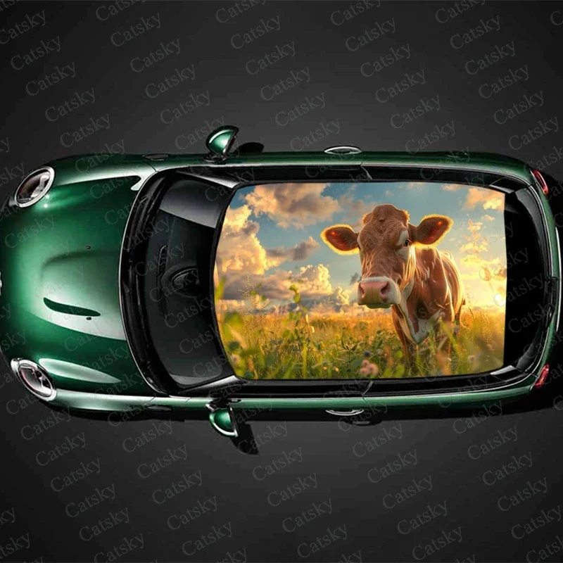 Funny Farm Animal Car Roof Sticker Wrap Racing SUV Accessories Packaging Painted PVC Custom Car Graphic Decal