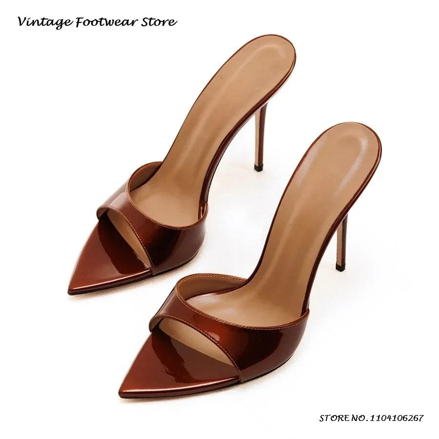 

Women's High Stiletto Heel Mules Concise Pointed Open Toe Thin Heels Shoes Sexy Office Ladies Summer Pull On Modern Slippers