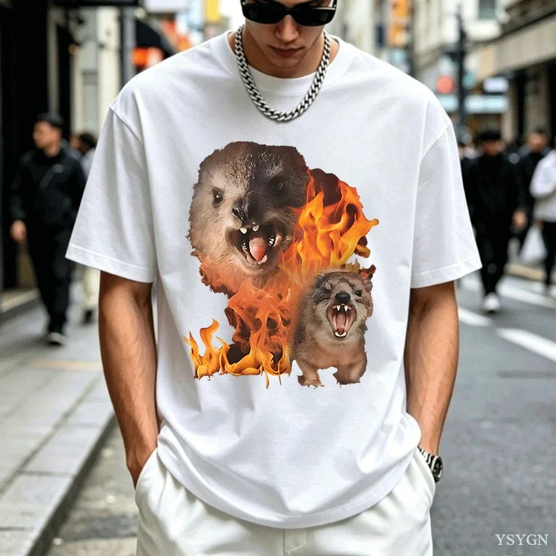 Funny Men Clothing Flame Mouse Graphic Print T-shirts Summer Casual Fashion Streetwear Tops Crew Neck Short Sleeve T-shirts