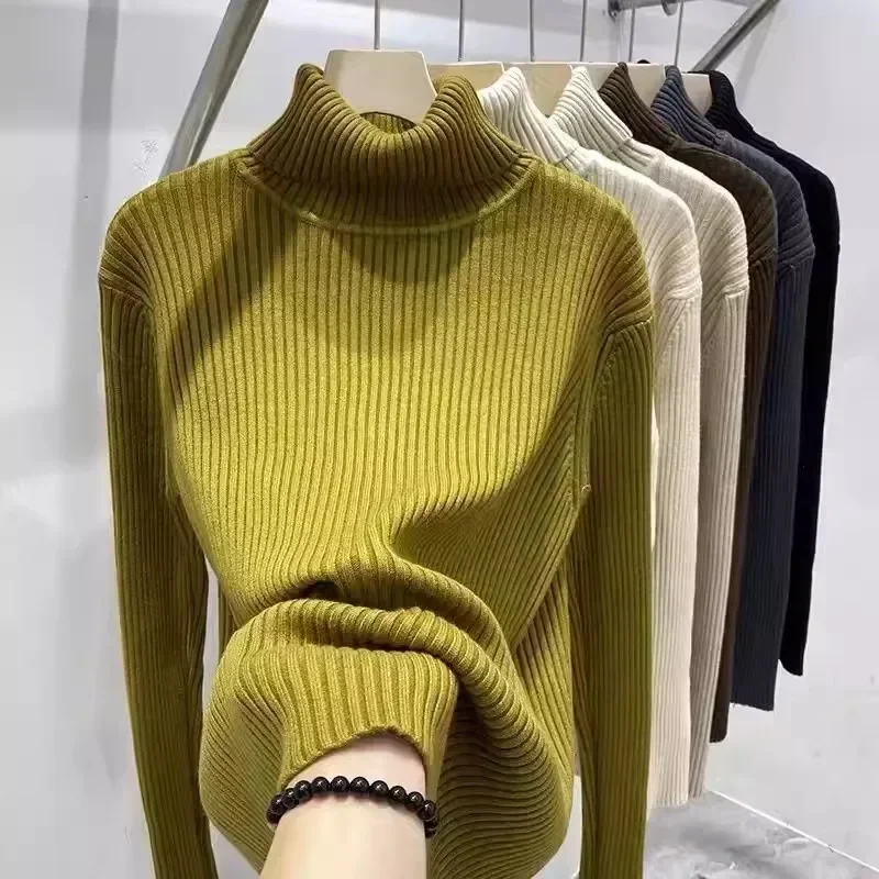 

Fashion Turtleneck Sweater Autumn Office-lady Knitted Pullover Casual Elastic Solid Knitwears Elegant Women Clothes Jumper 29472