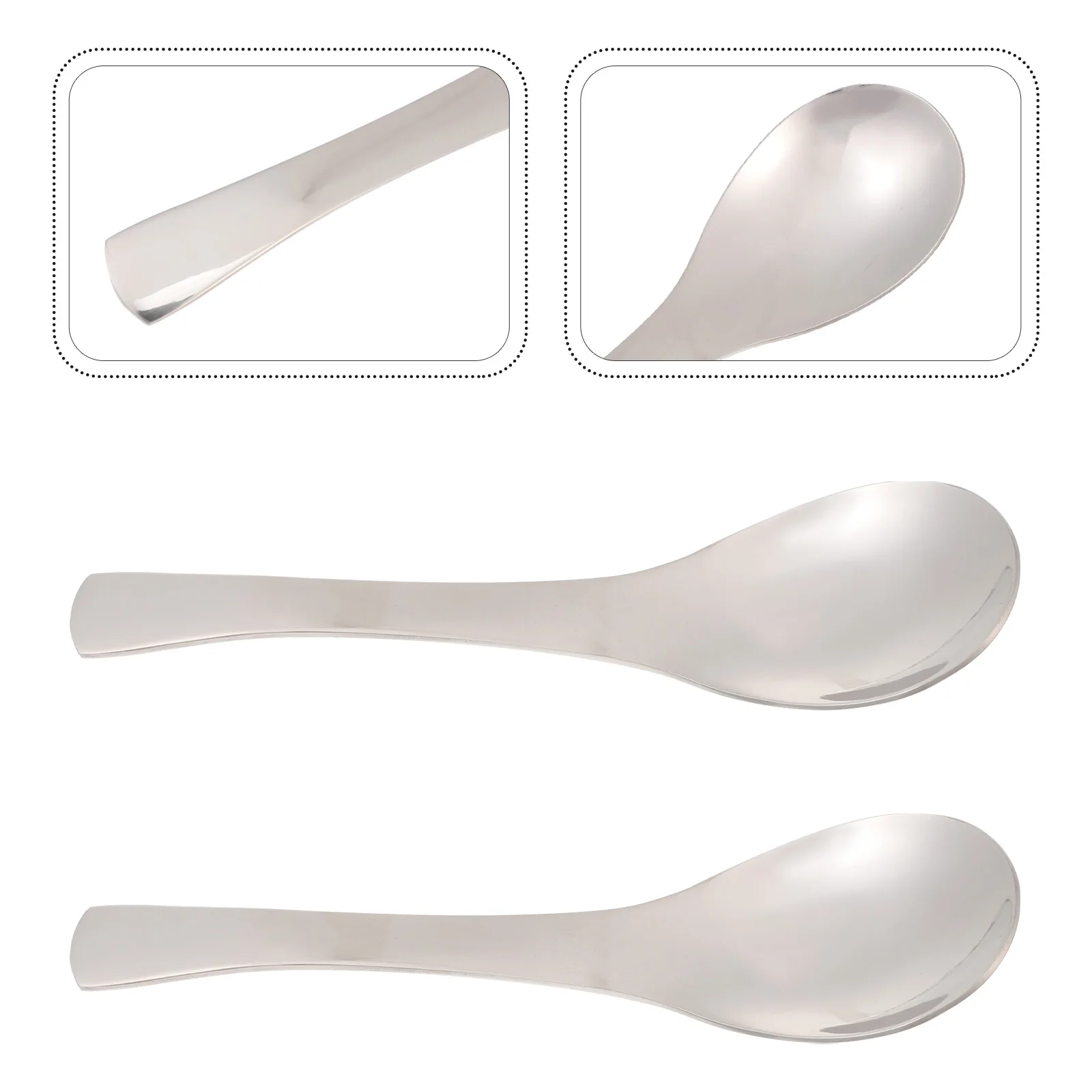 

2pcs Stainless Steel Soup Household Rice Spoons Thick Practical Spoons Comfortable Handle Spoon For Porridge Soup