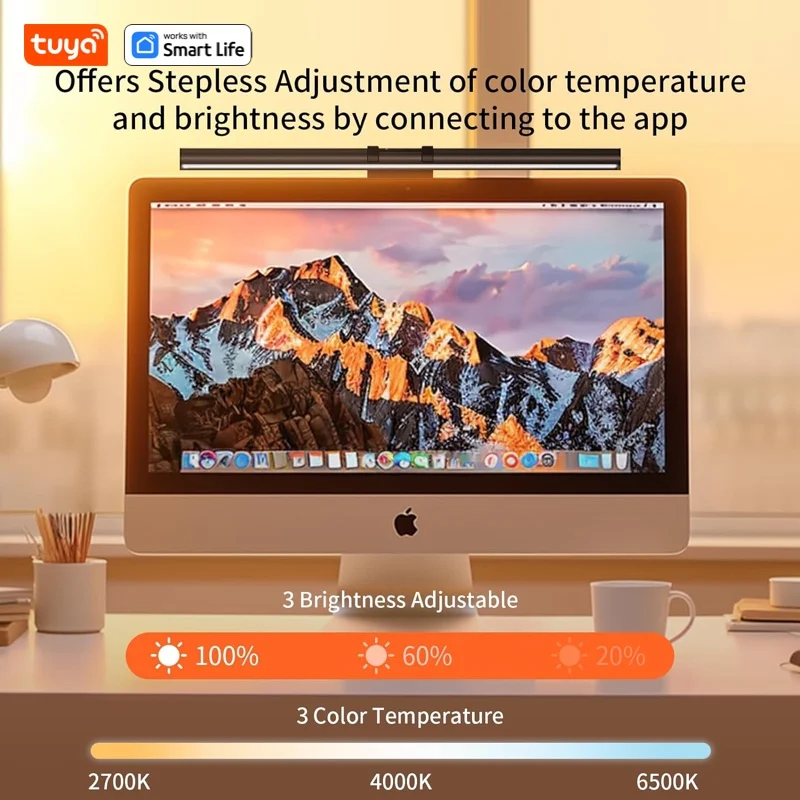 Tuya Smart RGB Monitor Light Bar/desk lamp: LED Dual Light Source, Tuya APP,Anti-Glare Lamp, Touch Control, Home Office PC,Alexa