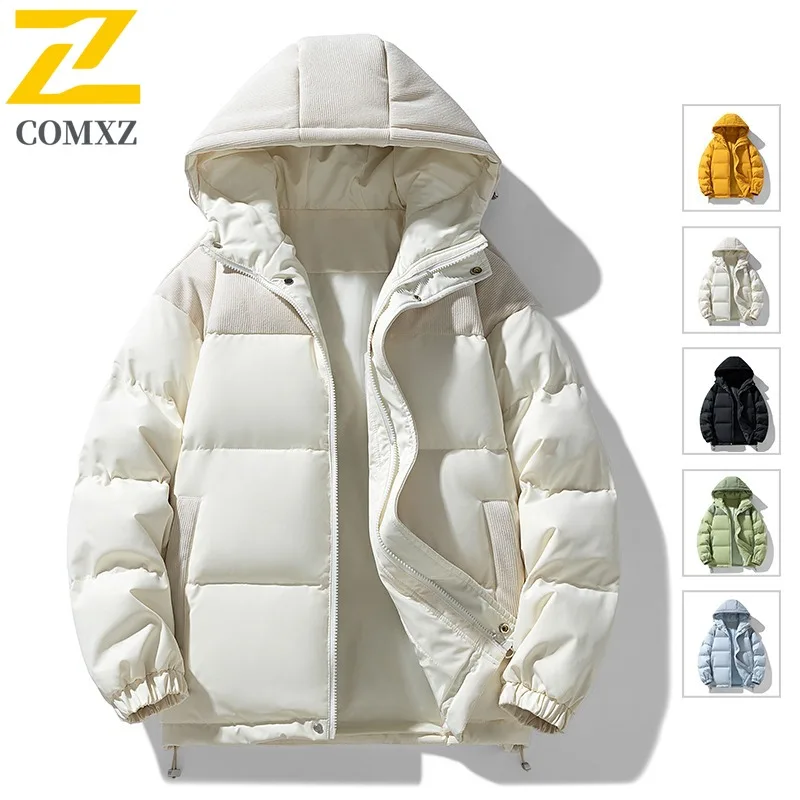 COMXZ Mens Down Jacket Hooded Outdoor Adventure Multi Functional Coat Solid Color Comfortable Lightweight Winter New Clothing