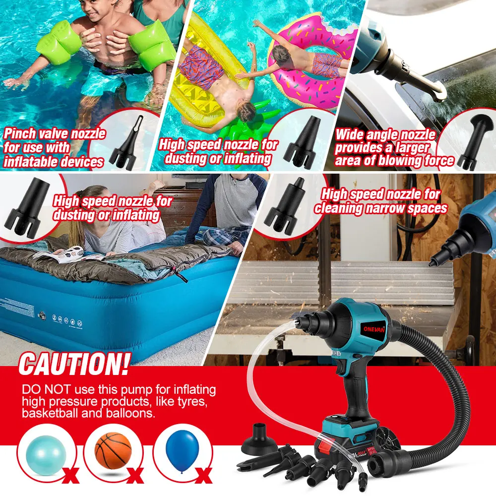 ONEVAN 6IN1 Electric Air Blower 4000RPM Cordless Blower Computer Dust Cleaner Collector Power Tools For Makita 18V Battery