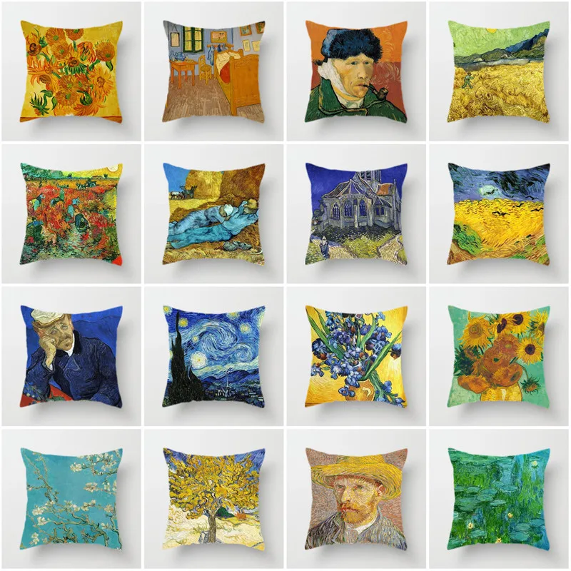 Sunflower Print Decorative Pillowcase New Popular Van Gogh Oil Painting Pattern   Sofa  