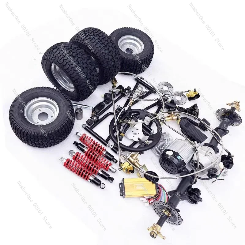 Self made electric four-wheel kart accessories, front disc brake suspension, steering gear, axle drive, rear axle motor, 6-inch