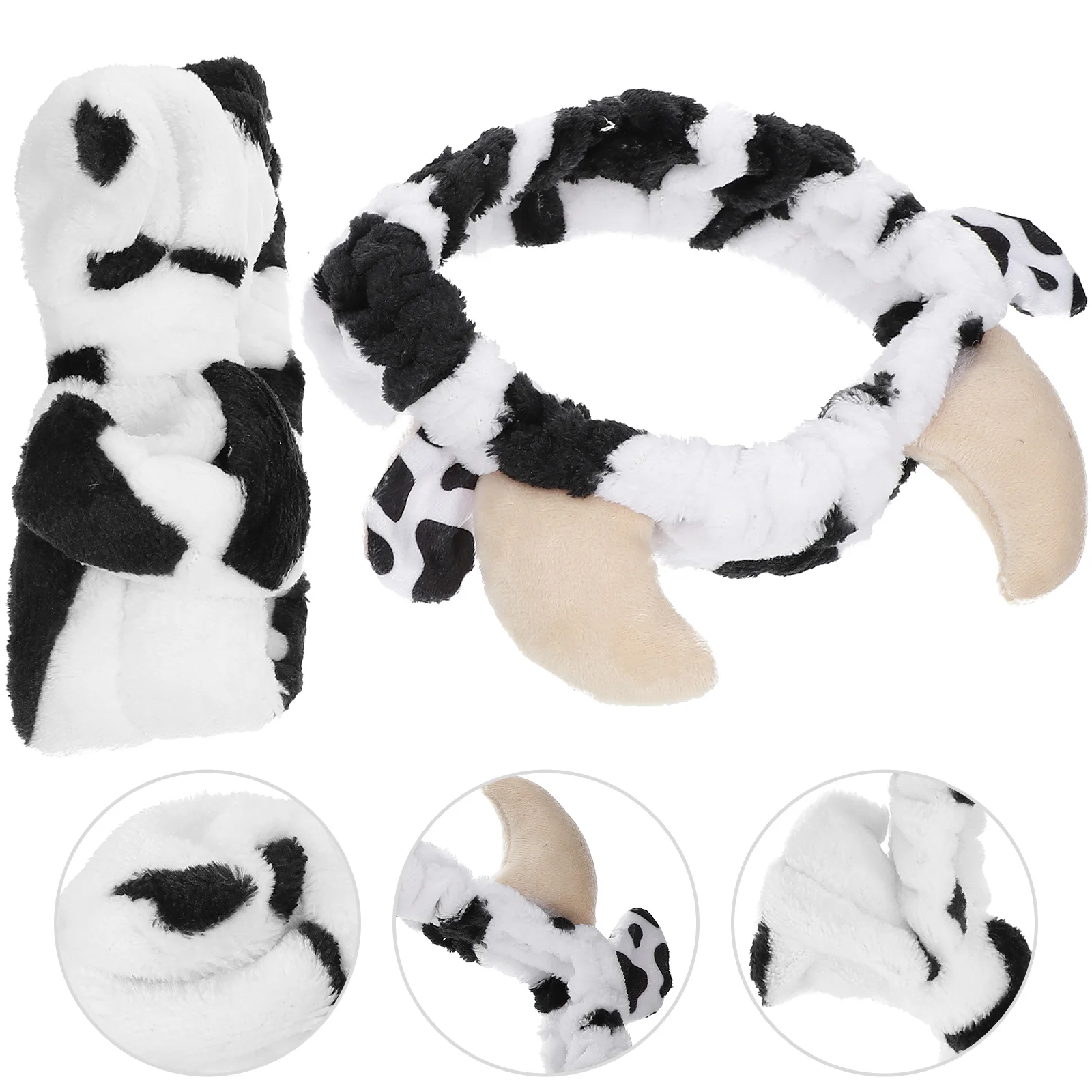 Diadema con estampado de orejas de vaca para el cuidado de la piel, bandanas de cuerno de 2 piezas con estampado de Spa, animales de peluche, pajarita para lavado de cara