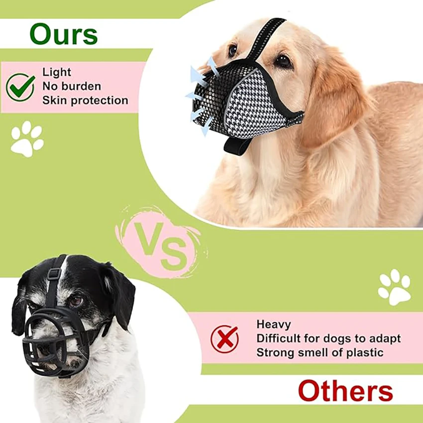 Soft Dog Muzzle for Small Large Dogs Mask Anti Biting Chewing Licking Breathable No Bark Mesh Printed Full Coverage