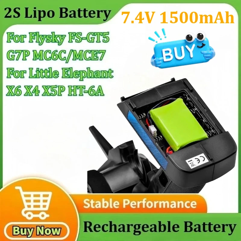 

7.4V 1500mAh 2S Lipo Remote Controller Battery for Little Elephant X6 X4 X5P HT-6A with JST Plug for Flysky FS-GT5 G7P MC6C/MCE7