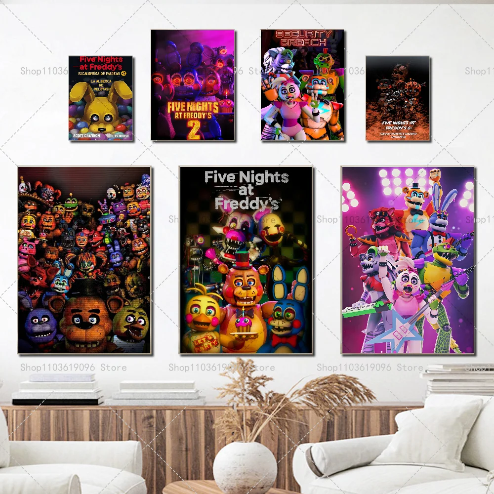 Popula Game Movie FNAF Five-nights-At-Freddys Poster Self-adhesive Art Waterproof Paper Sticker Coffee House Bar Room Wall Decor