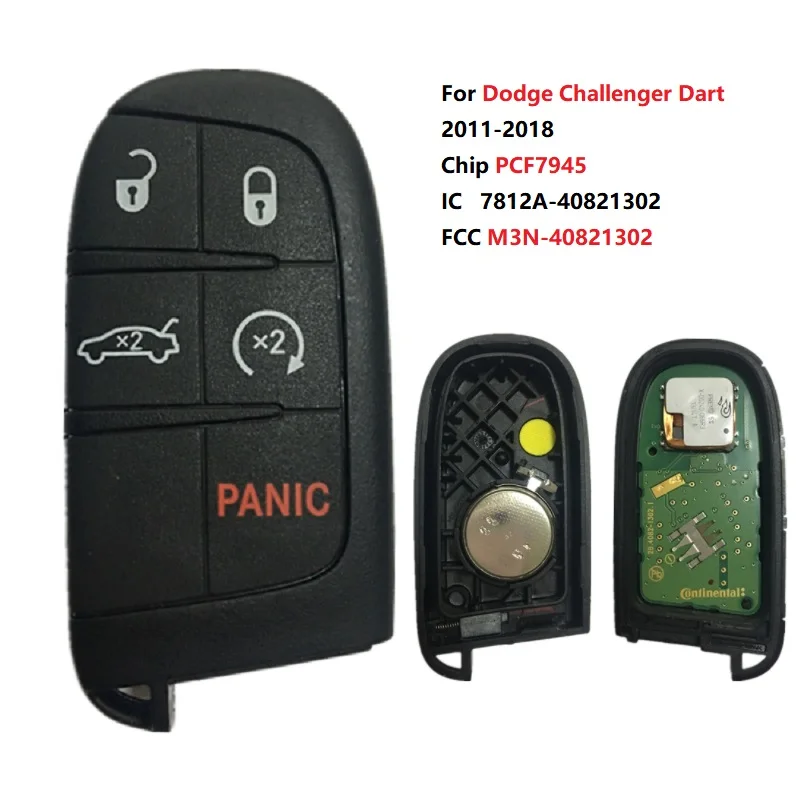 CN087004 Original and Aftermarket  FCC M3N-40821302 PCF7945 Chip For Dodge Challenger Dart 5 Button Smart Key 2011-2018