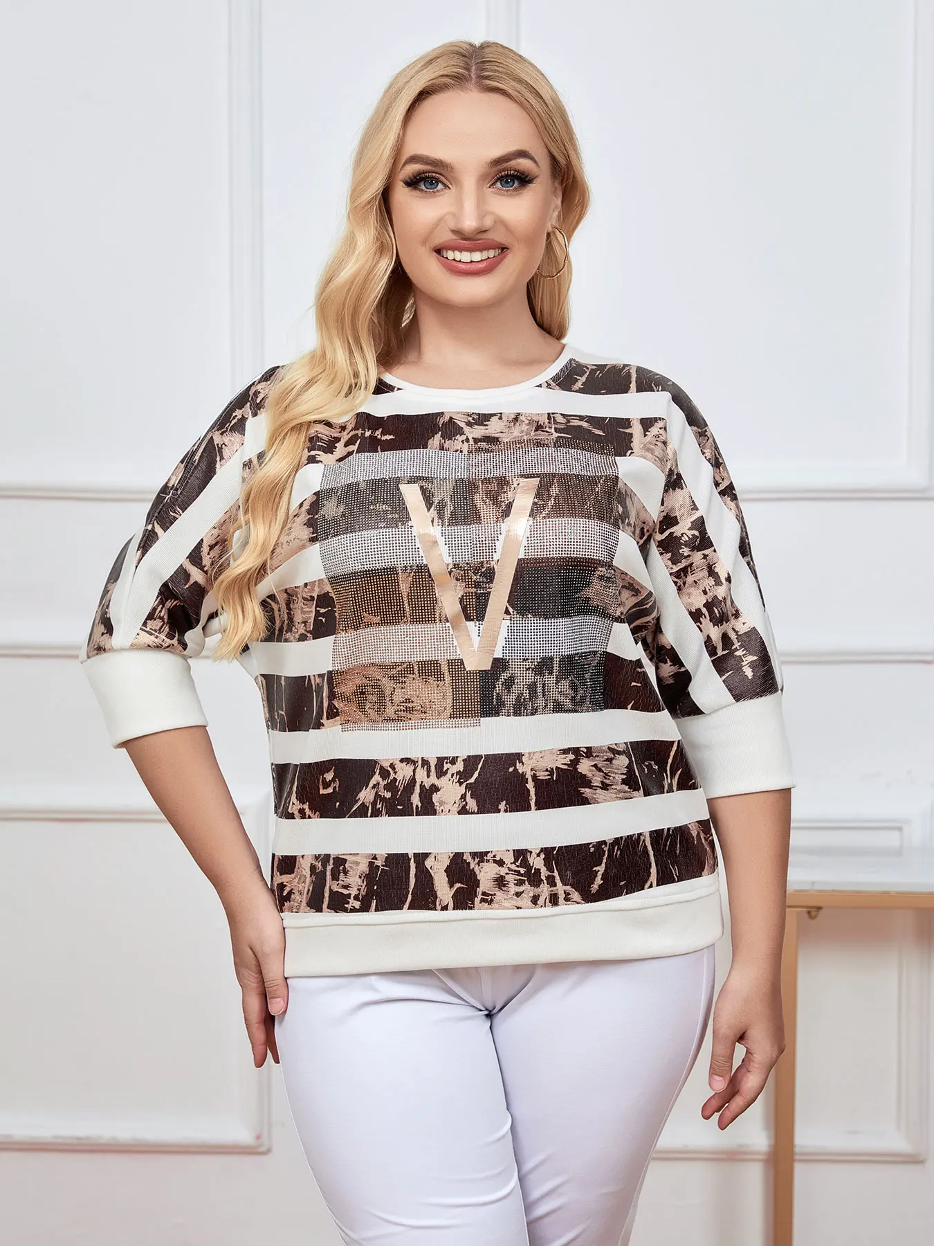 Damska sweter Plus Size moda wiosenna elegancki sweter odpowiednia dla okrągłych damskich bawełnianych modny Top Casual