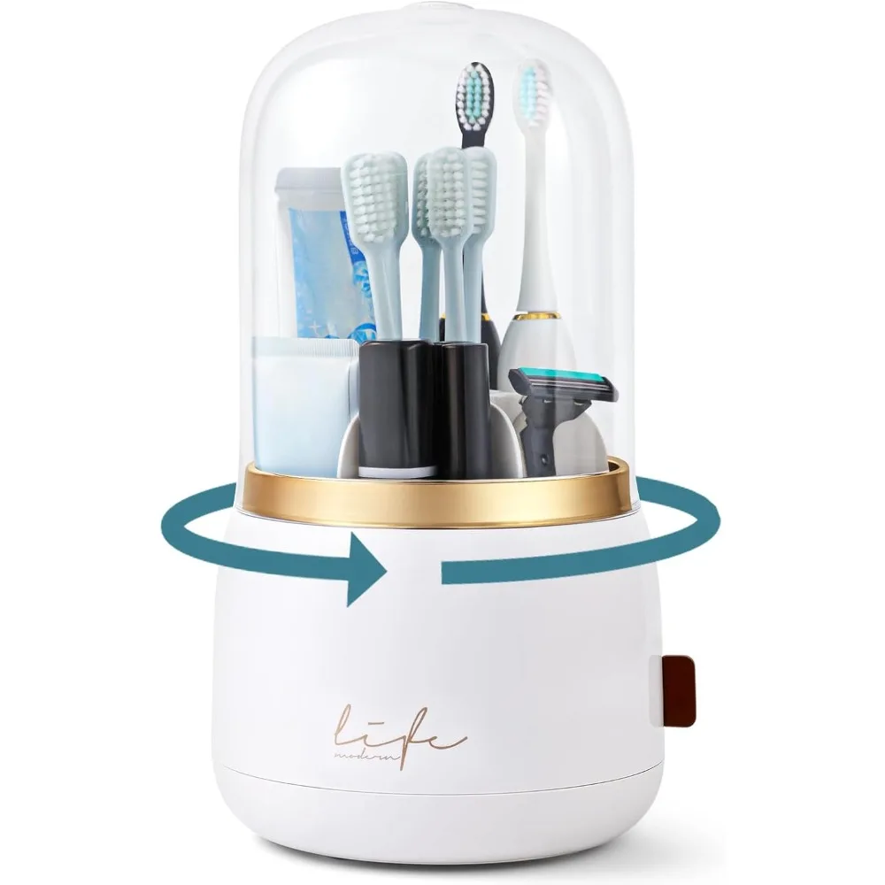 

EXIN DECHEN Toothbrush Holders with Cover for Bathrooms, 360° Rotating 7-Slot Draining Water for Placing Kids Electric