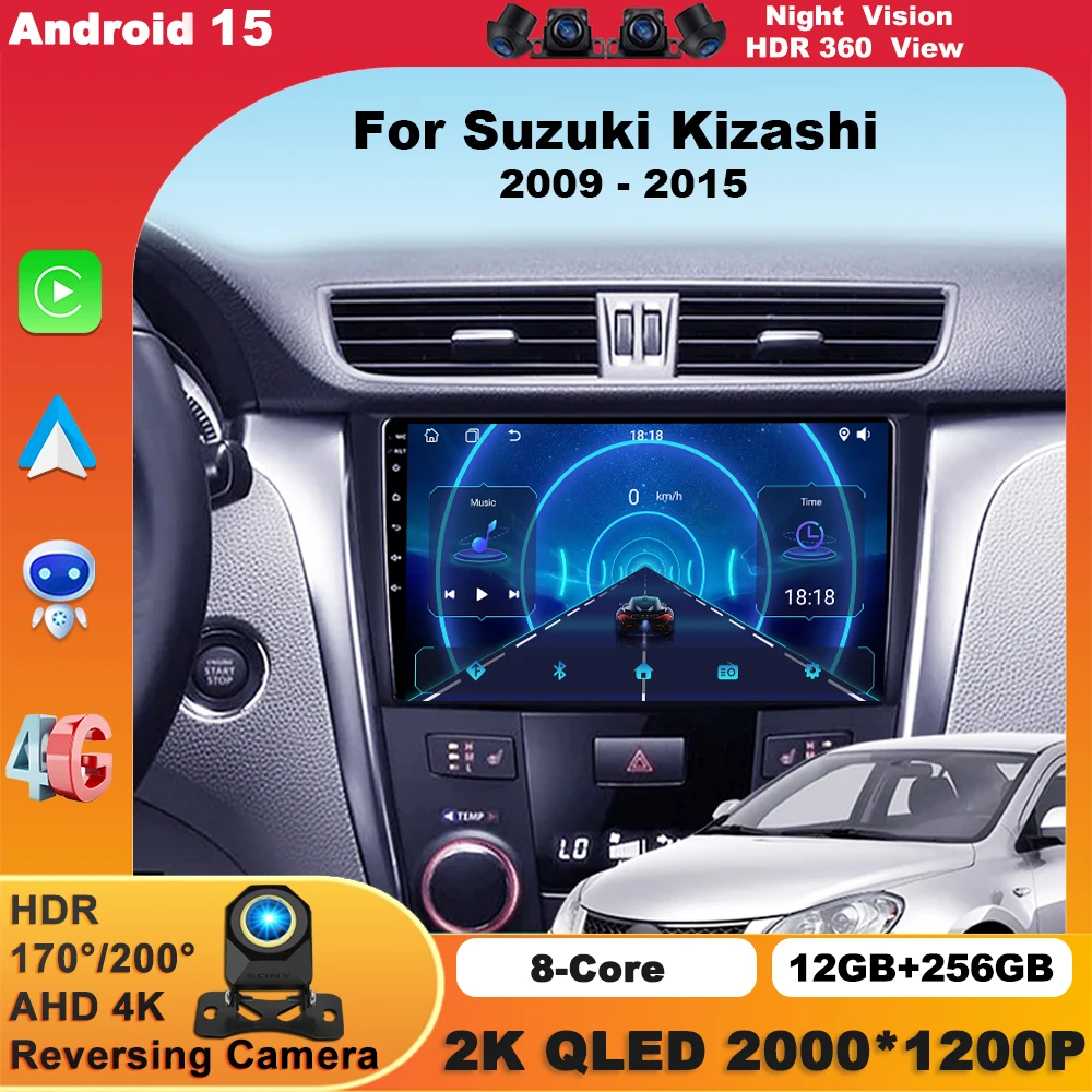 Android 15 Carplay для Suzuki Kizashi 2009-2015 Автомагнитола Авто 4G WIFI GPS-навигация Мультимедийный видеоплеер Стерео BT